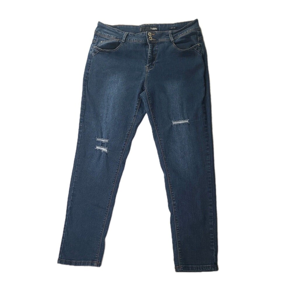 THORN Curvy Fit Women’s Skinny Jeans Distressed Dark Wash Denim Pants